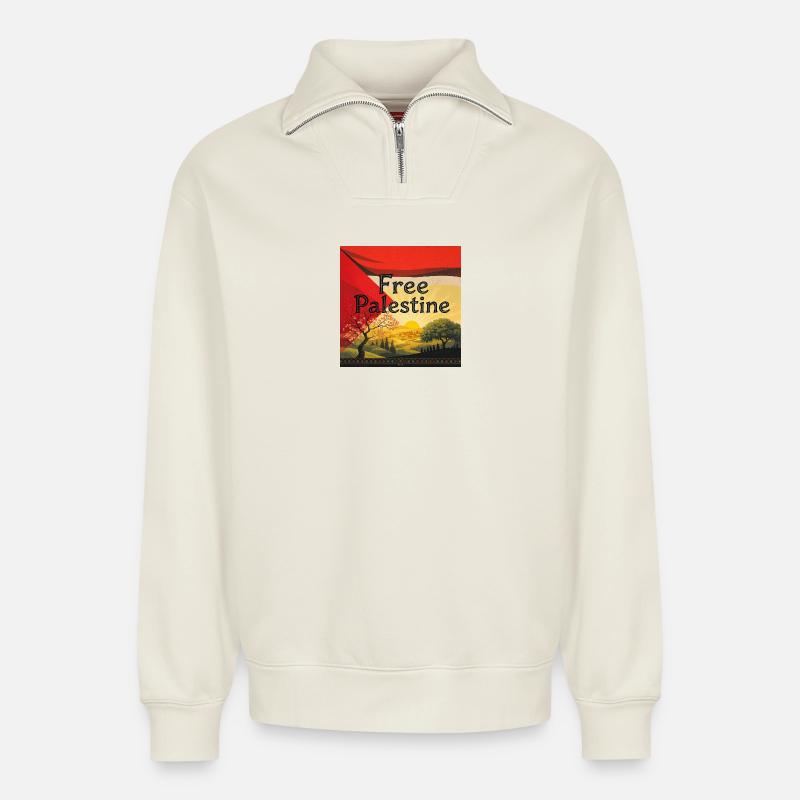 Palestine - Relaxed Unisex Organic Half Zip Sweatshirt – von SPREAD - Naturweiß