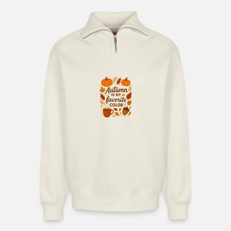 Herbstliebe Meine Lieblingsfarbe Herbst - Relaxed Unisex Organic Half Zip Sweatshirt – von SPREAD - Naturweiß