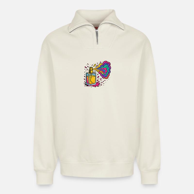 Neon Parfüm Farbexplosion - Relaxed Unisex Organic Half Zip Sweatshirt – von SPREAD - Naturweiß