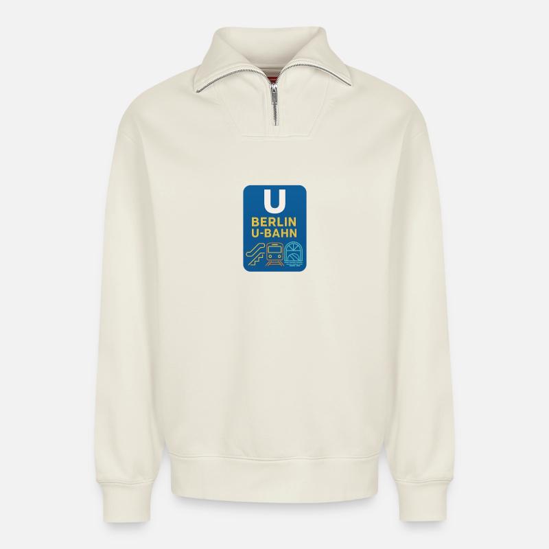 Berliner U-Bahn Neon Line Art - Relaxed Unisex Organic Half Zip Sweatshirt – von SPREAD - Naturweiß