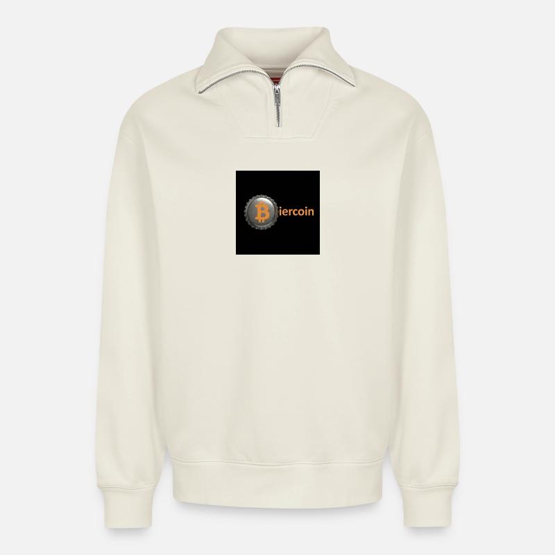 Biercoin Bitcoin Flaschenverschluss - Relaxed Unisex Organic Half Zip Sweatshirt – von SPREAD - Naturweiß