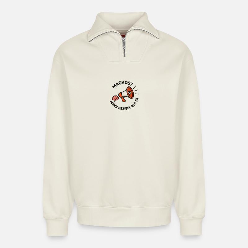 Megaphon Hirn Gegen Machos - Relaxed Unisex Organic Half Zip Sweatshirt – von SPREAD - Naturweiß