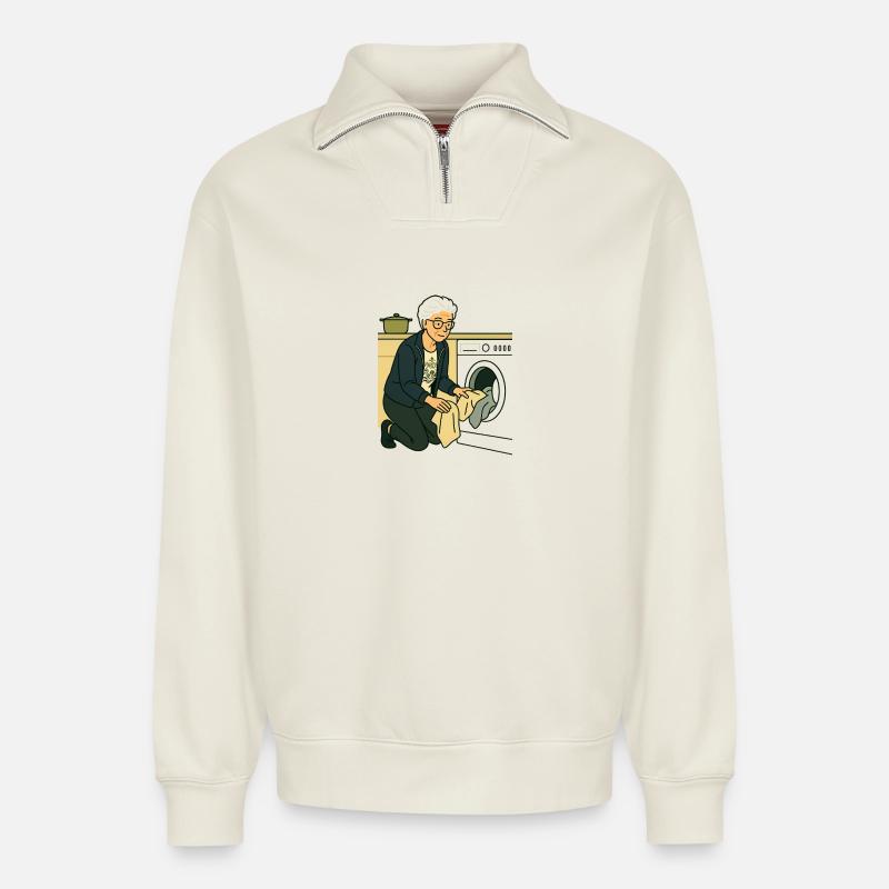 Oma Karin - Relaxed Unisex Organic Half Zip Sweatshirt – von SPREAD - Naturweiß
