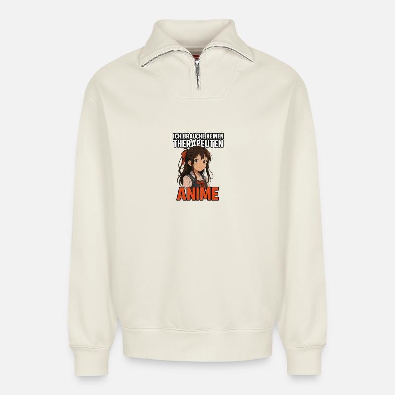 Anime is my life - Relaxed Unisex Organic Half Zip Sweatshirt – by SPREAD - off white