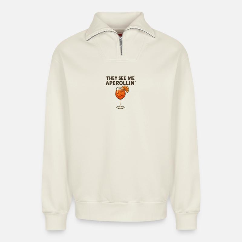 Aperollin Jeu de mots Design - Sweat unisexe décontracté en coton biologique à demi-zip – de SPREAD - blanc cassé
