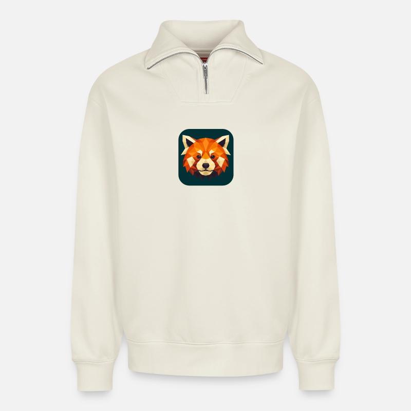 Red Panda Head Low Poly - Relaxed Unisex Organic Half Zip Sweatshirt – by SPREAD - off white
