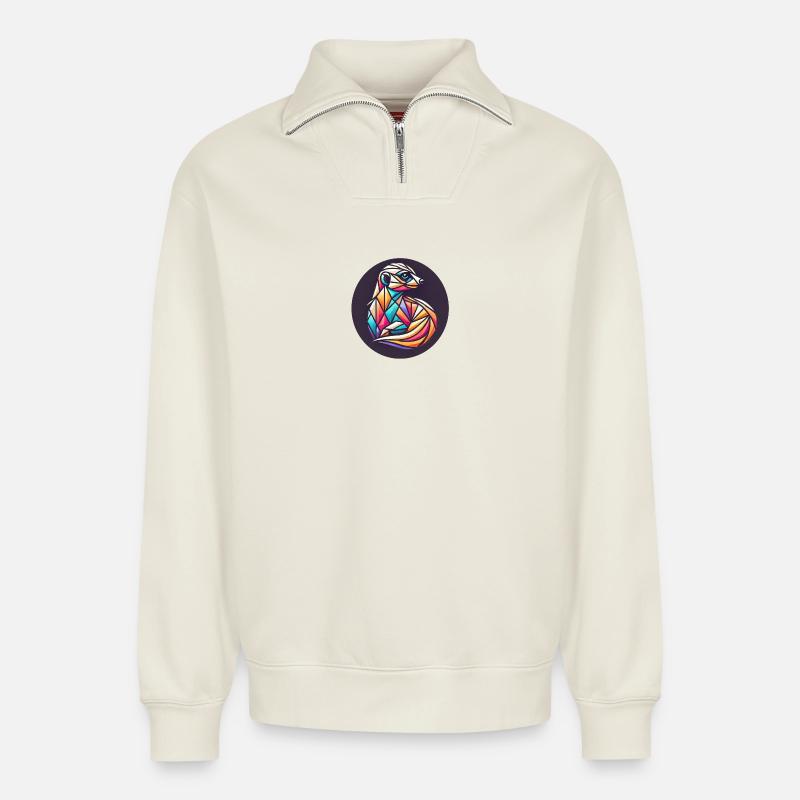 Geometrisches buntes Erdmännchen - Relaxed Unisex Organic Half Zip Sweatshirt – von SPREAD - Naturweiß