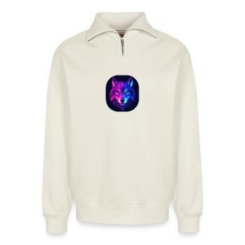 Lupus Wolf Neon Geomuster - Relaxed Unisex Organic Half Zip Sweatshirt – von SPREAD - Naturweiß - Vorne