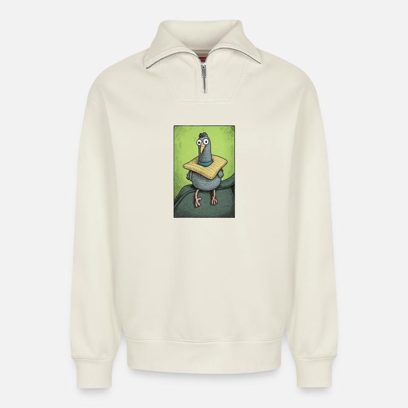 Sir Gurrington sits - Relaxed Unisex Organic Half Zip Sweatshirt – by SPREAD - off white