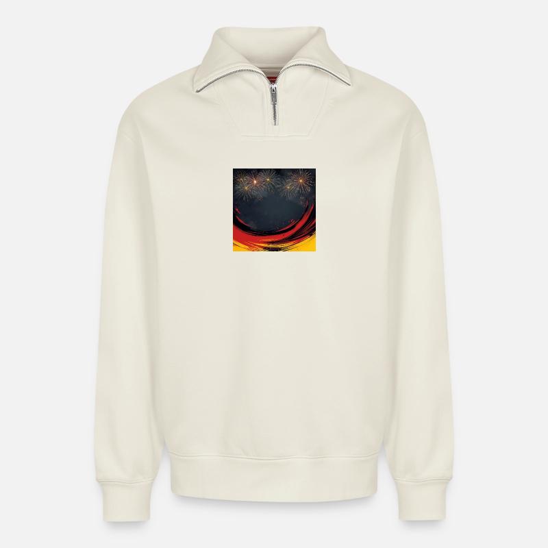 Unity Day Celebration - Relaxed Unisex Organic Half Zip Sweatshirt – von SPREAD - Naturweiß
