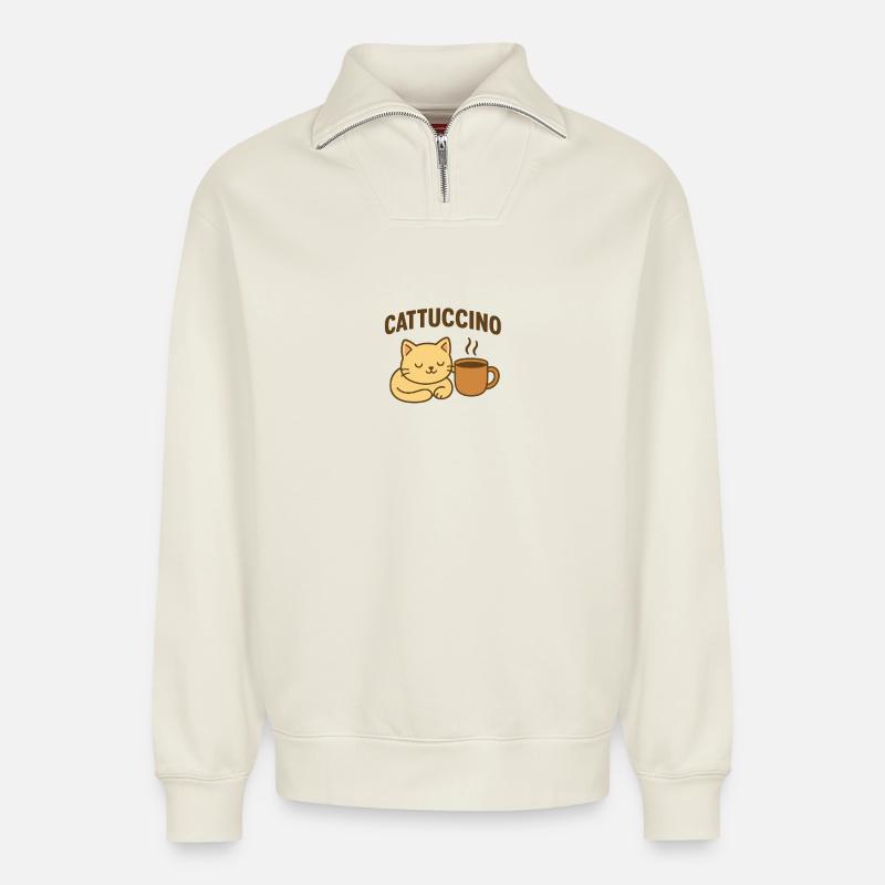 Cattuccino - Sweat unisexe décontracté en coton biologique à demi-zip – de SPREAD - blanc cassé