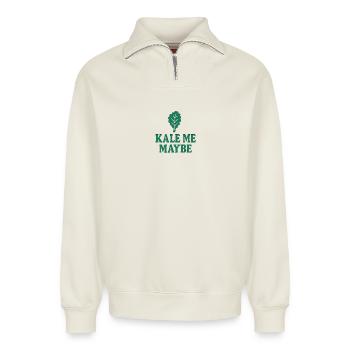 Kale Me Maybe – Funny Veggie Design - Relaxed Unisex Organic Half Zip Sweatshirt – by SPREAD - off white - Front