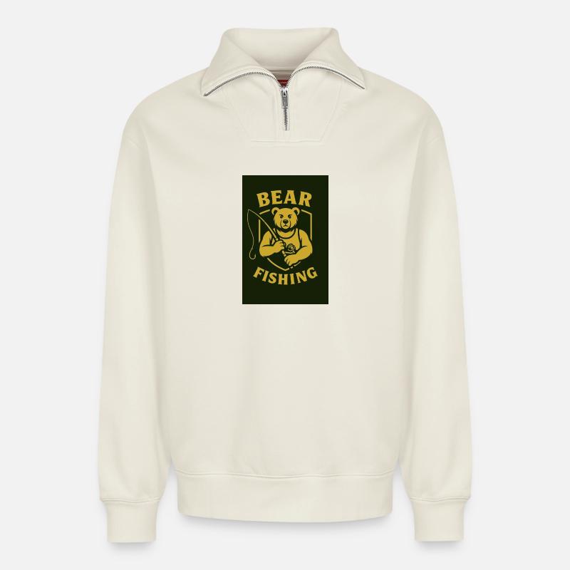 5 BEARS – Angler Edition - Relaxed Unisex Organic Half Zip Sweatshirt – von SPREAD - Naturweiß