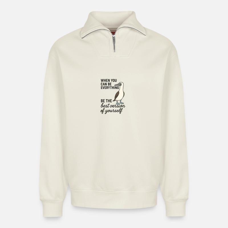 Blaufußtölpel - Beste version - Relaxed Unisex Organic Half Zip Sweatshirt – von SPREAD - Naturweiß
