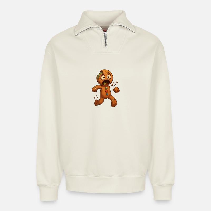 Halloween Zombie Lebkuchenmann - Relaxed Unisex Organic Half Zip Sweatshirt – von SPREAD - Naturweiß