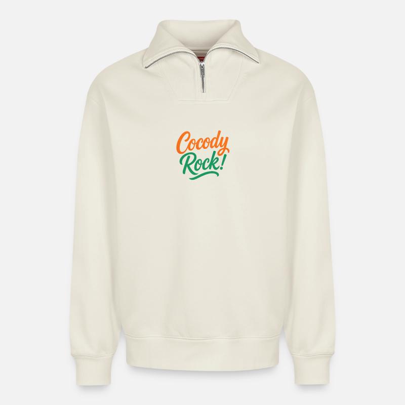 Cocody Rock - Sweat unisexe décontracté en coton biologique à demi-zip – de SPREAD - blanc cassé