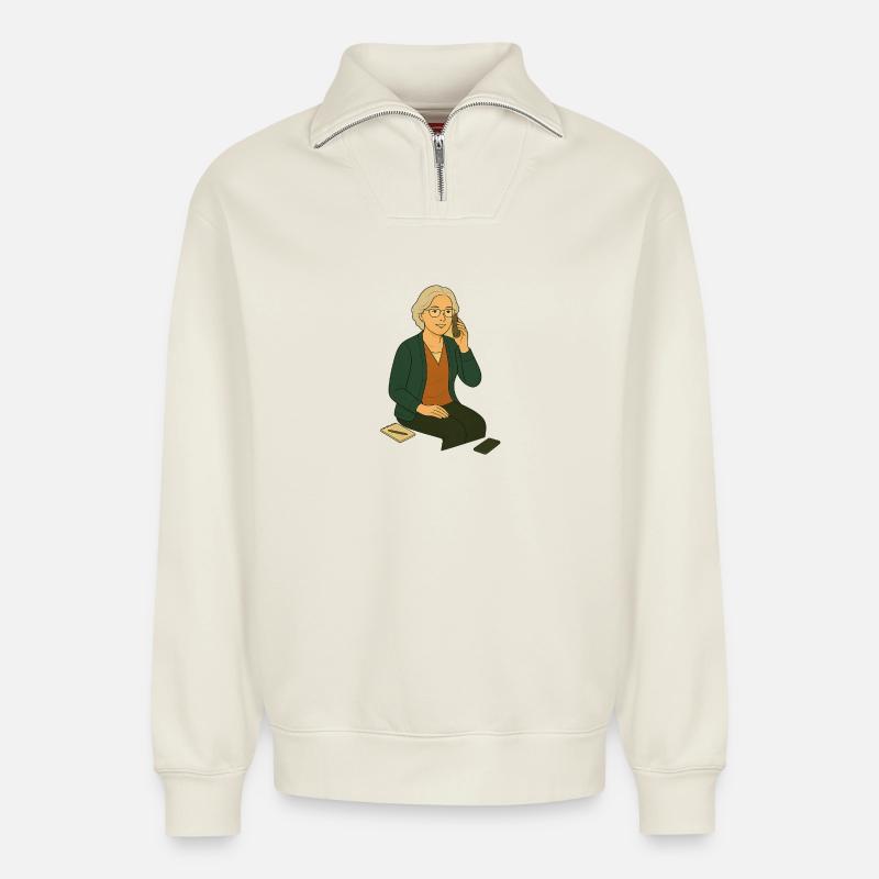 Oma Karin - Relaxed Unisex Organic Half Zip Sweatshirt – von SPREAD - Naturweiß