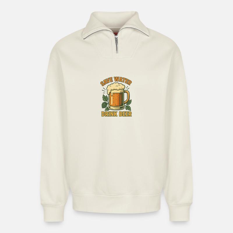 Save Water Drink Beer - Relaxed Unisex Organic Half Zip Sweatshirt – von SPREAD - Naturweiß