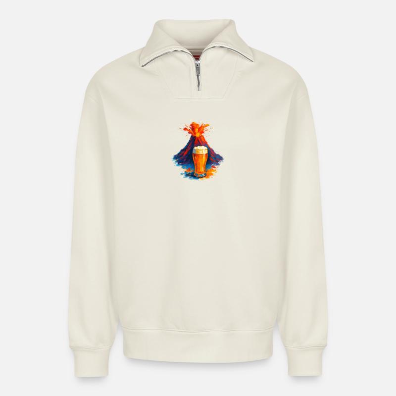 Vulkan Bierkunst Wasserfarben - Relaxed Unisex Organic Half Zip Sweatshirt – von SPREAD - Naturweiß