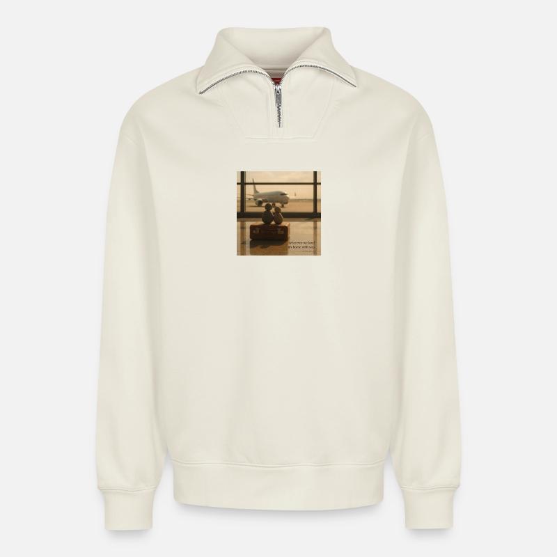Heimkehrende Herzen am Terminal - Relaxed Unisex Organic Half Zip Sweatshirt – von SPREAD - Naturweiß