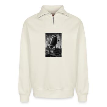 Berlin Football Skyline - Relaxed Unisex Organic Half Zip Sweatshirt – by SPREAD - off white - Front