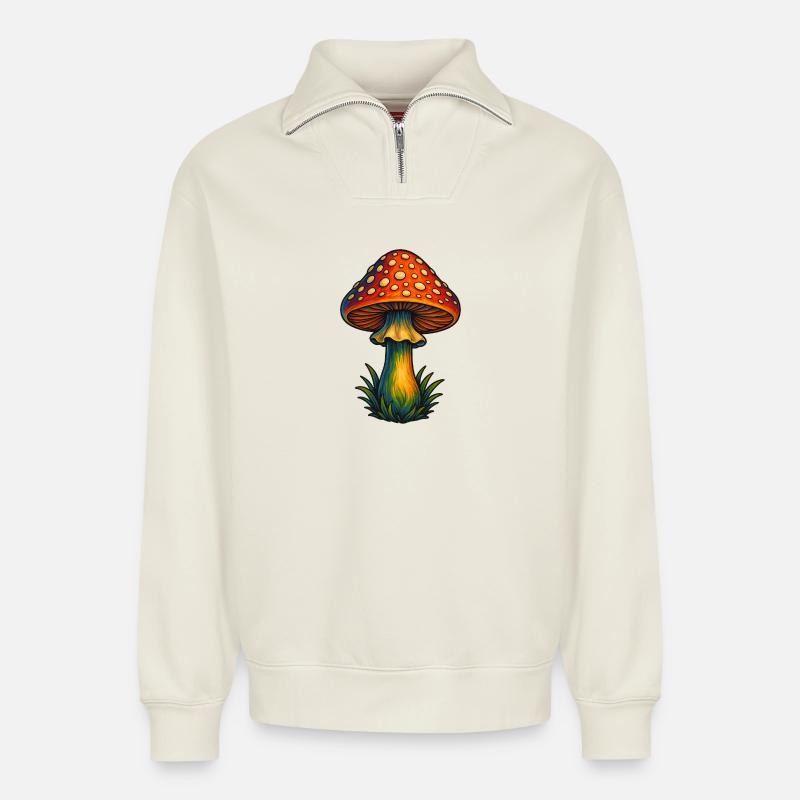Fliegenpilz - Relaxed Unisex Organic Half Zip Sweatshirt – von SPREAD - Naturweiß