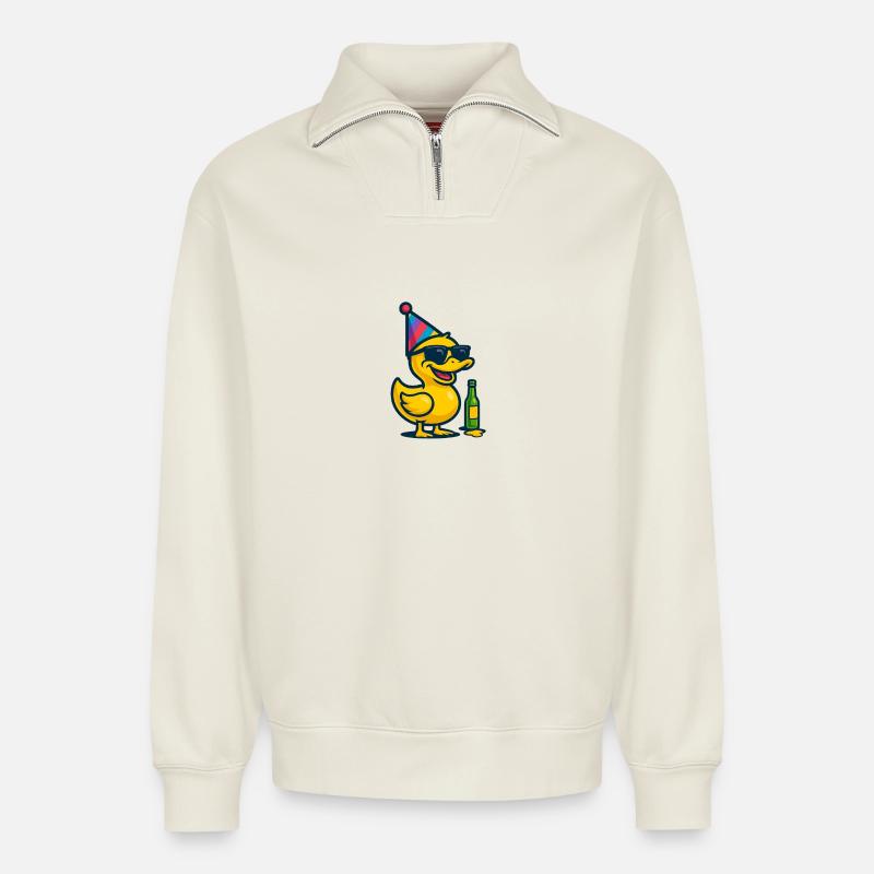 PartyDuckey - Relaxed Unisex Organic Half Zip Sweatshirt – von SPREAD - Naturweiß