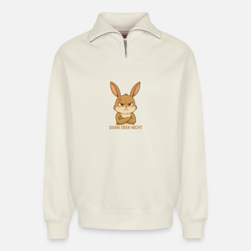 Grumpy Bunny - Relaxed Unisex Organic Half Zip Sweatshirt – by SPREAD - off white