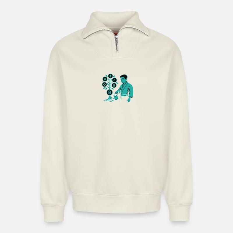 Satoshi-Baum Wurzeln der Krypto-Revolution Bitcoin - Relaxed Unisex Organic Half Zip Sweatshirt – von SPREAD - Naturweiß