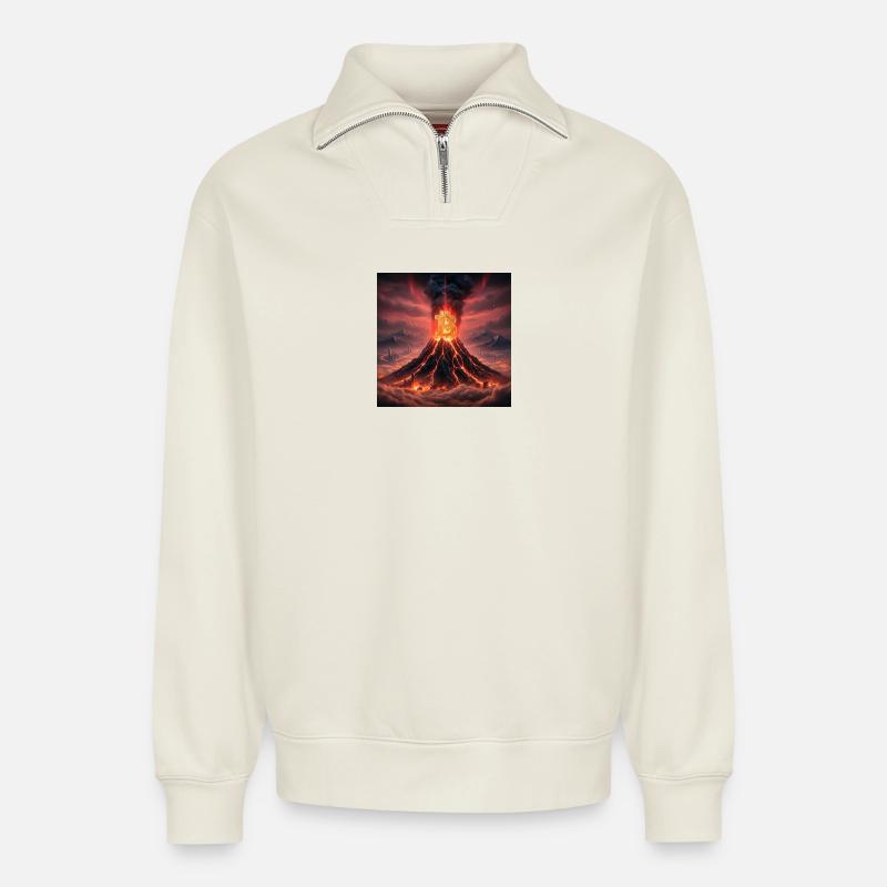 Bitcoin volcano eruption - Relaxed Unisex Organic Half Zip Sweatshirt – by SPREAD - off white