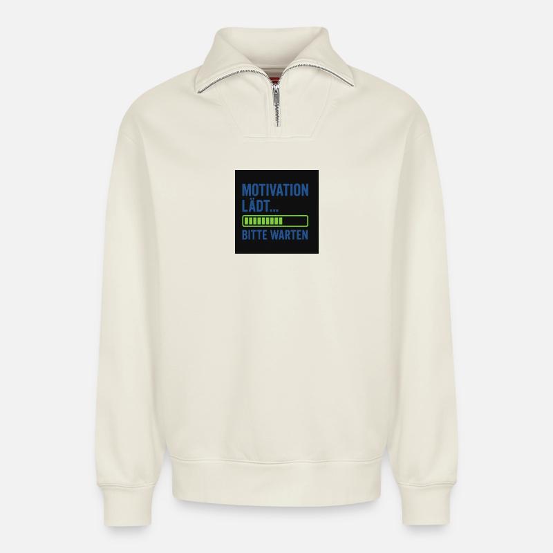 Motivation loads... Please wait - Relaxed Unisex Organic Half Zip Sweatshirt – by SPREAD - off white
