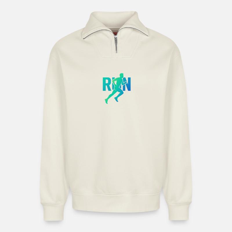 Dynamischer Läufer RUN - Relaxed Unisex Organic Half Zip Sweatshirt – von SPREAD - Naturweiß
