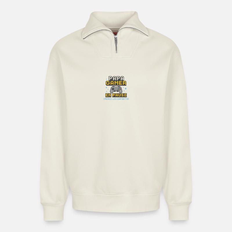 Gamer Dad in der Pause - Relaxed Unisex Organic Half Zip Sweatshirt – von SPREAD - Naturweiß
