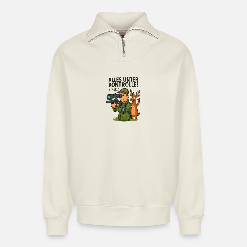 Everything under control Hunting - Relaxed Unisex Organic Half Zip Sweatshirt – by SPREAD - off white