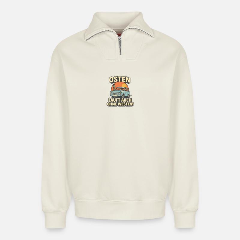Osten läuft auch ohne Westen - Relaxed Unisex Organic Half Zip Sweatshirt – von SPREAD - Naturweiß