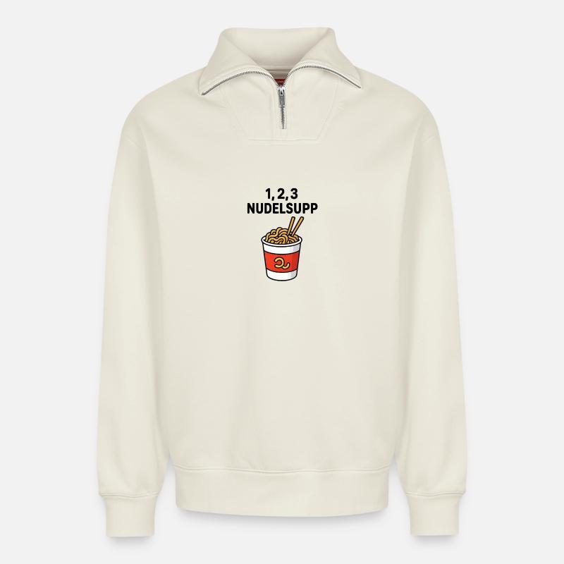 1-2-3_Nudelsupp - Sweat unisexe décontracté en coton biologique à demi-zip – de SPREAD - blanc cassé