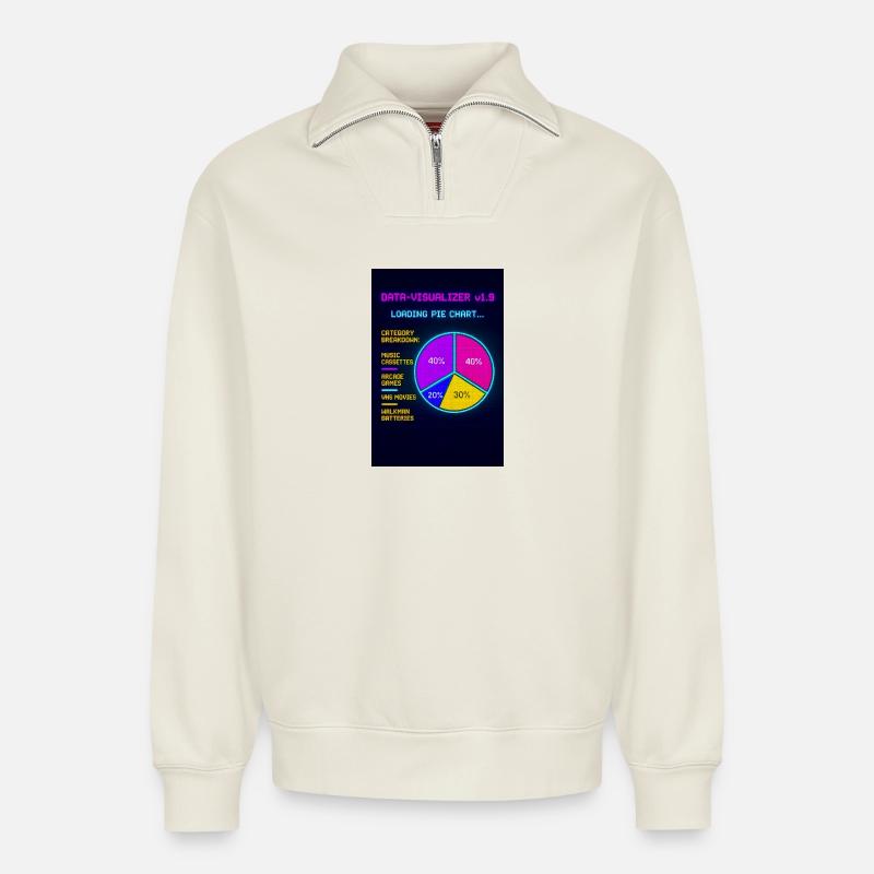 Neon Pie Chart Retro Visual - Relaxed Unisex Organic Half Zip Sweatshirt – by SPREAD - off white