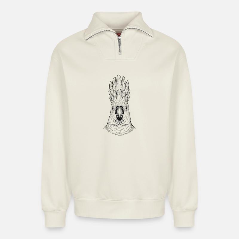 Kakadu - Relaxed Unisex Organic Half Zip Sweatshirt – von SPREAD - Naturweiß