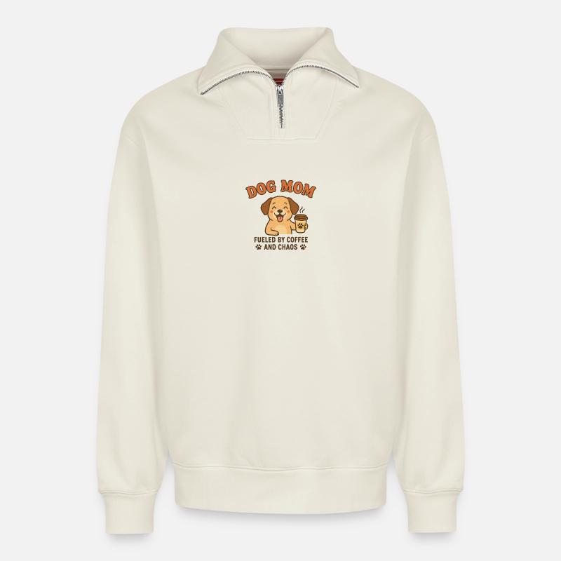 Hunde-Mutti Kaffeechaos - Relaxed Unisex Organic Half Zip Sweatshirt – von SPREAD - Naturweiß