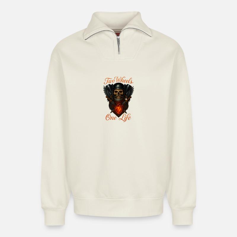 Zwei Räder, Ein Leben - Relaxed Unisex Organic Half Zip Sweatshirt – von SPREAD - Naturweiß