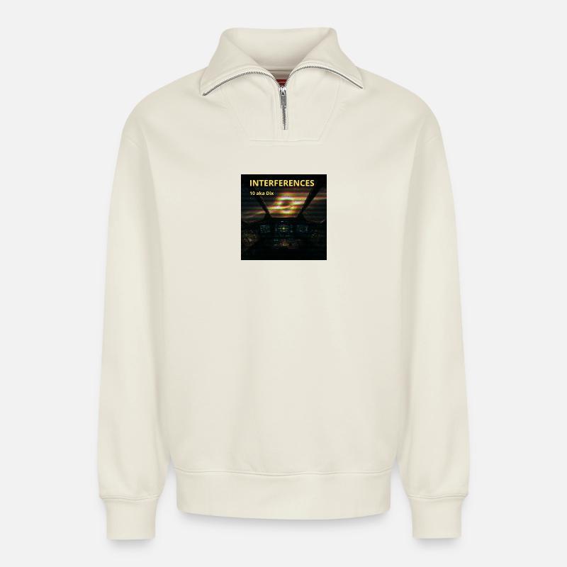 Nebula Cockpit Interference - Relaxed Unisex Organic Half Zip Sweatshirt – by SPREAD - off white