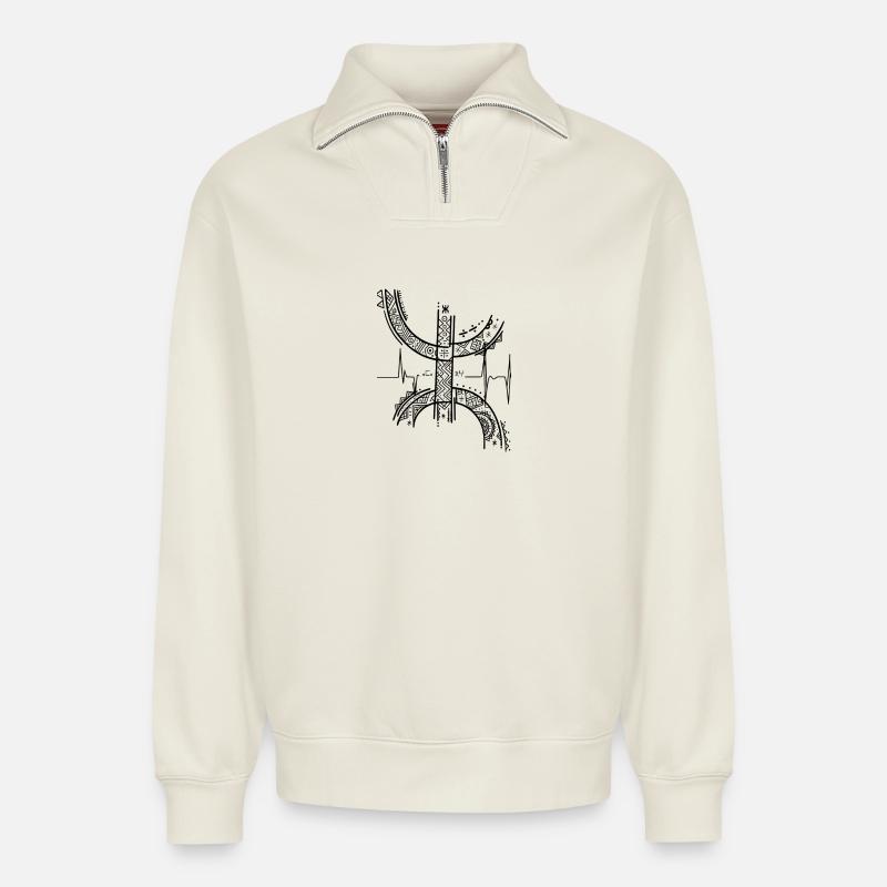 Kabyle Amazigh - Relaxed Unisex Organic Half Zip Sweatshirt – von SPREAD - Naturweiß