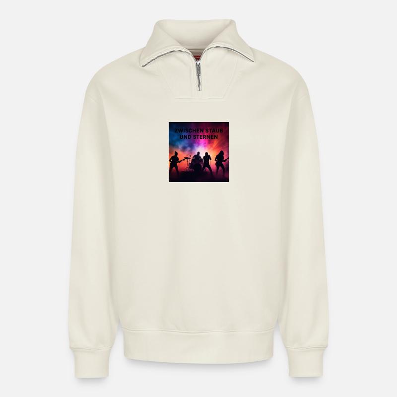 Between dust and stars - Relaxed Unisex Organic Half Zip Sweatshirt – by SPREAD - off white