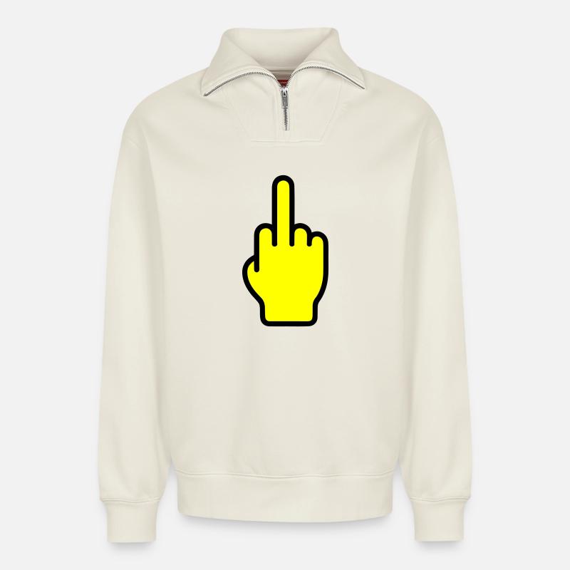 Mittelfinger Symbol - Relaxed Unisex Organic Half Zip Sweatshirt – von SPREAD - Naturweiß