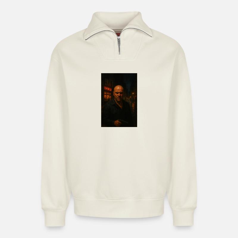 Timo de la Nuit - Sweat unisexe décontracté en coton biologique à demi-zip – de SPREAD - blanc cassé
