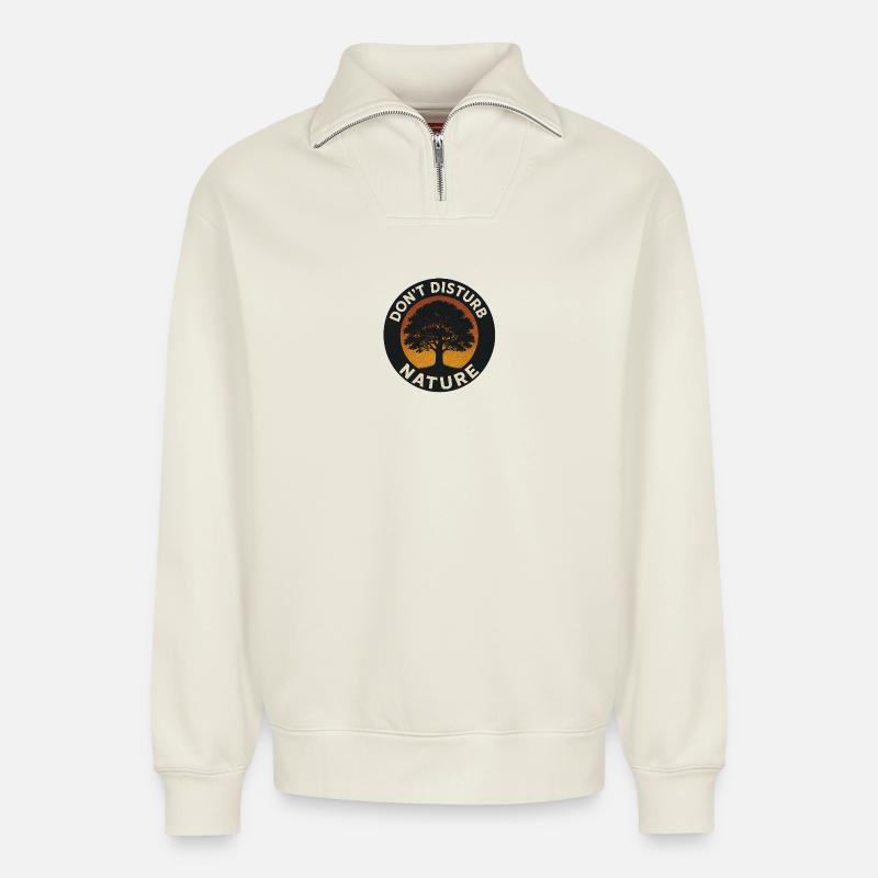 Don’t Disturb Nature – Tree Circle - Relaxed Unisex Organic Half Zip Sweatshirt – von SPREAD - Naturweiß