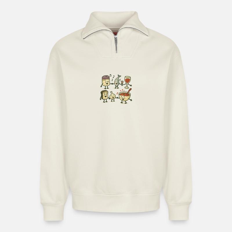 ukrainische Gerichte - Relaxed Unisex Organic Half Zip Sweatshirt – von SPREAD - Naturweiß
