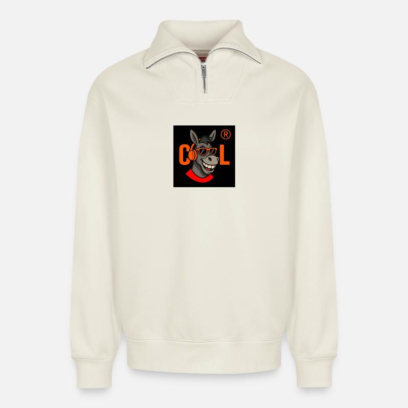 Cool Donkey DJ Logo - Sweat unisexe décontracté en coton biologique à demi-zip – de SPREAD - blanc cassé