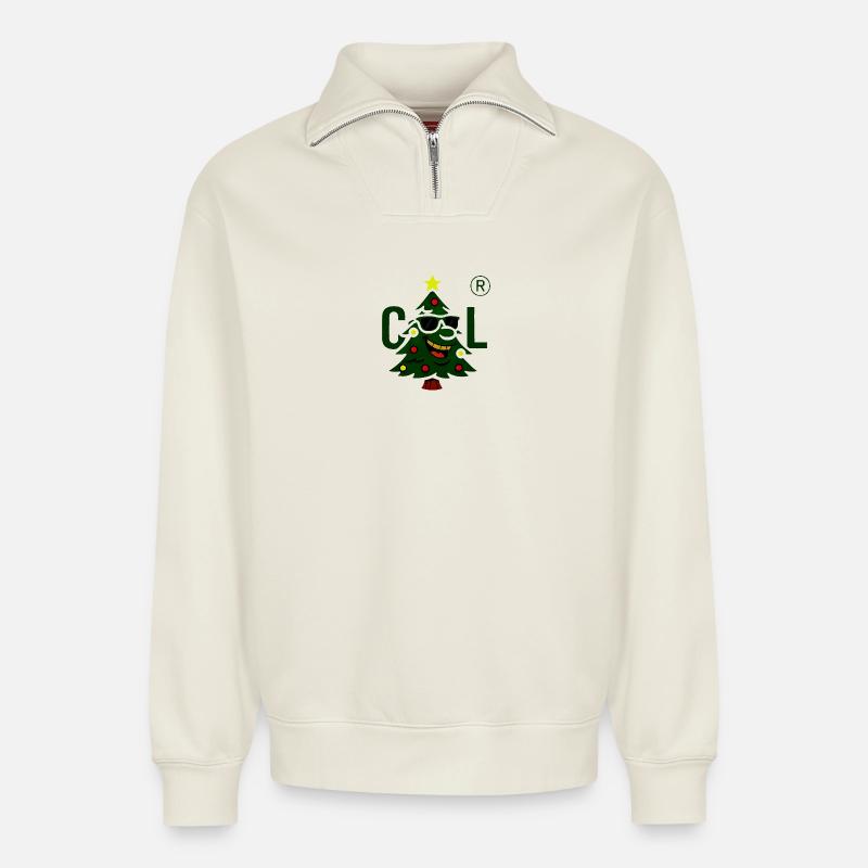 Weihnachtsbaum mit cooler Sonnenbrille - Relaxed Unisex Organic Half Zip Sweatshirt – von SPREAD - Naturweiß