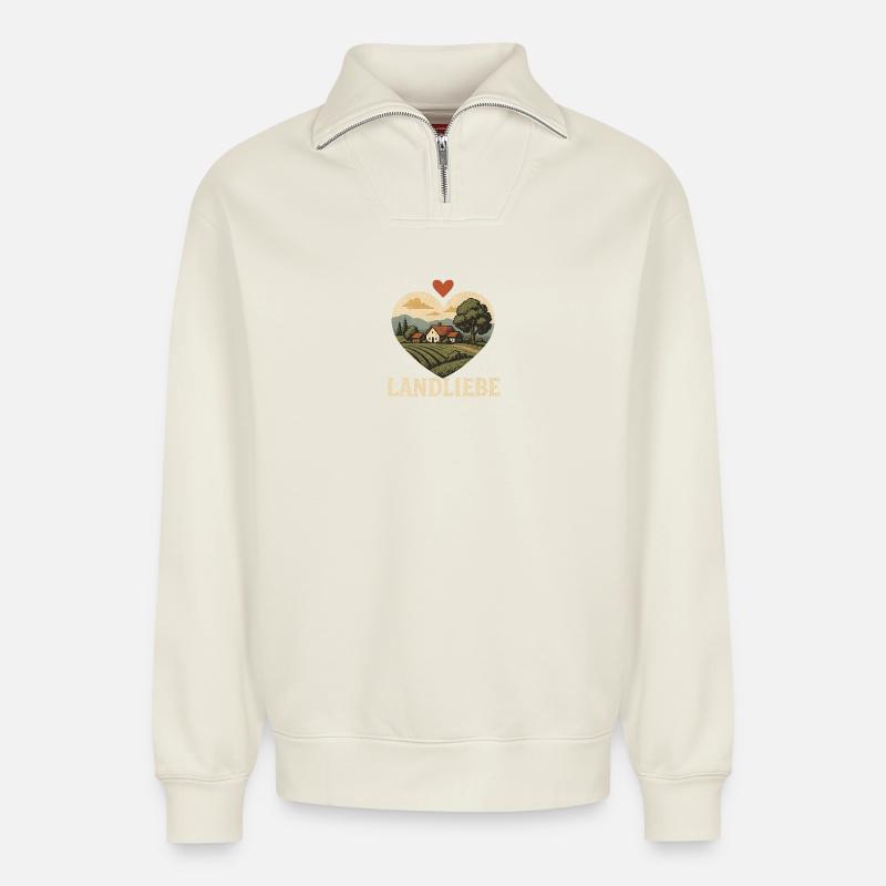 Landliebe Herzlandschaft - Relaxed Unisex Organic Half Zip Sweatshirt – von SPREAD - Naturweiß